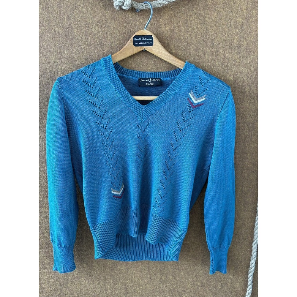 James Kenrob Sweater Vintage 80s V-Neck Womens Small Teal Excellent